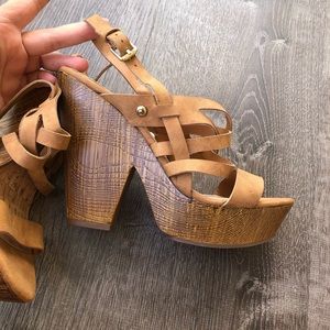 Caramel Leather Chunky Platform Block Sandals NWOT